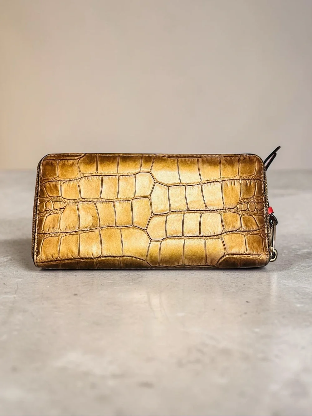 Coach Croc-Embossed Zip Wallet in Metallic Gold